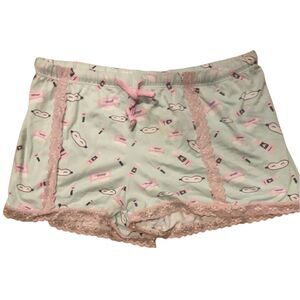 Mint green with pastel pink pajama novelty print sleep mask lounging shorts size